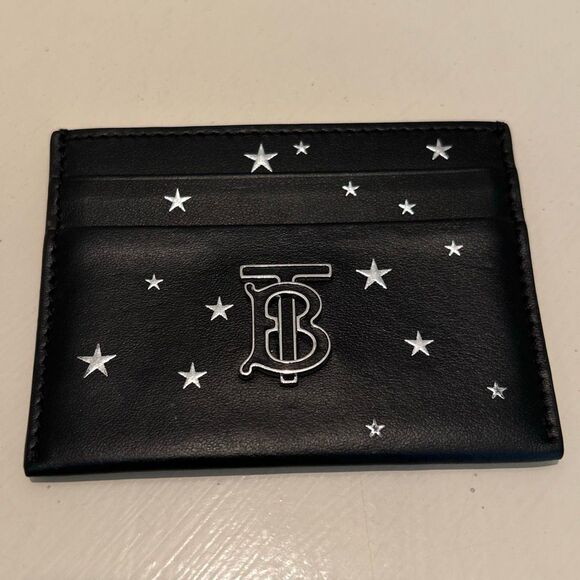 Burberry TB Leather Card Holder Wallet Black Silver Stars Celestial Glam Evening - Picture 2 of 12